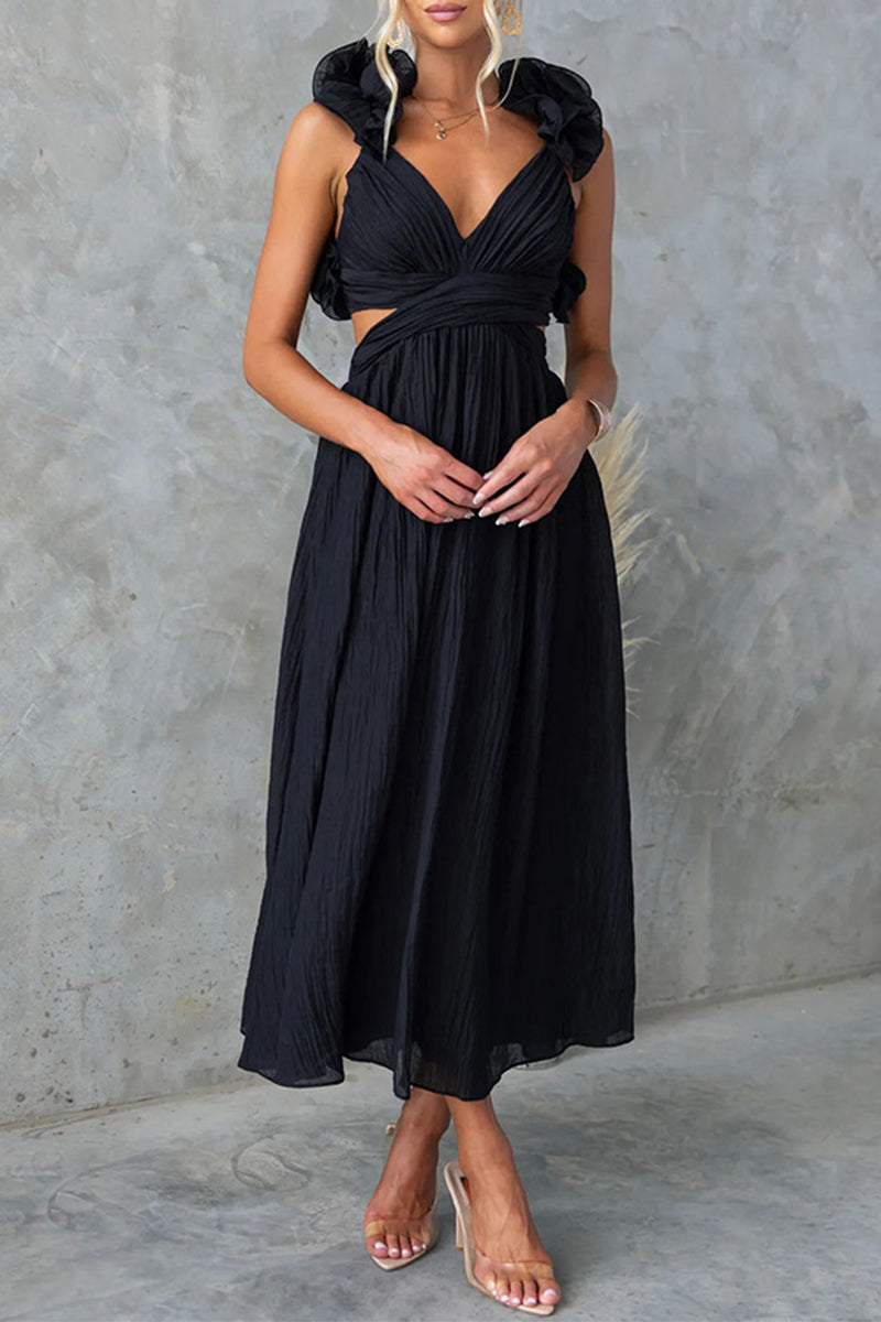 Andrea® | Cute, elegant, solid color dresses with backless strap design and A-line V-neck