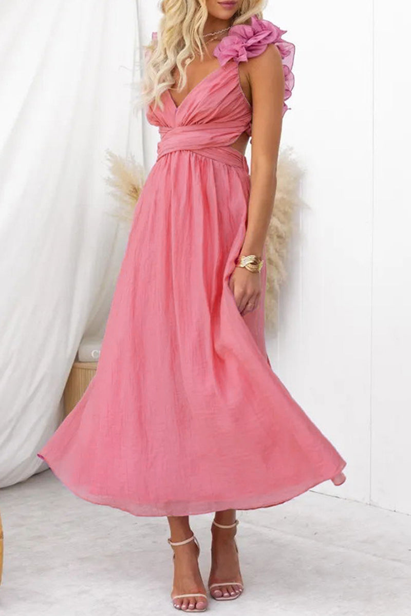 Andrea® | Cute, elegant, solid color dresses with backless strap design and A-line V-neck