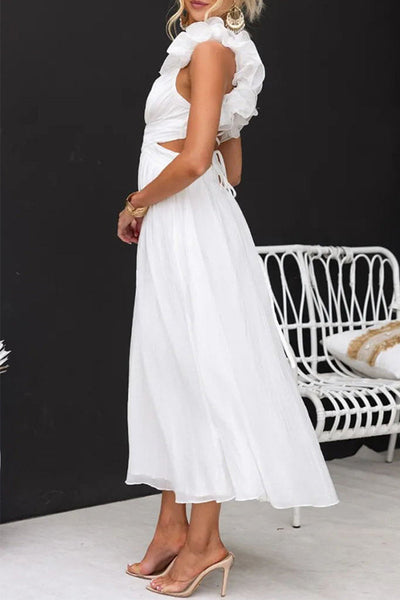 Andrea® | Cute, elegant, solid color dresses with backless strap design and A-line V-neck
