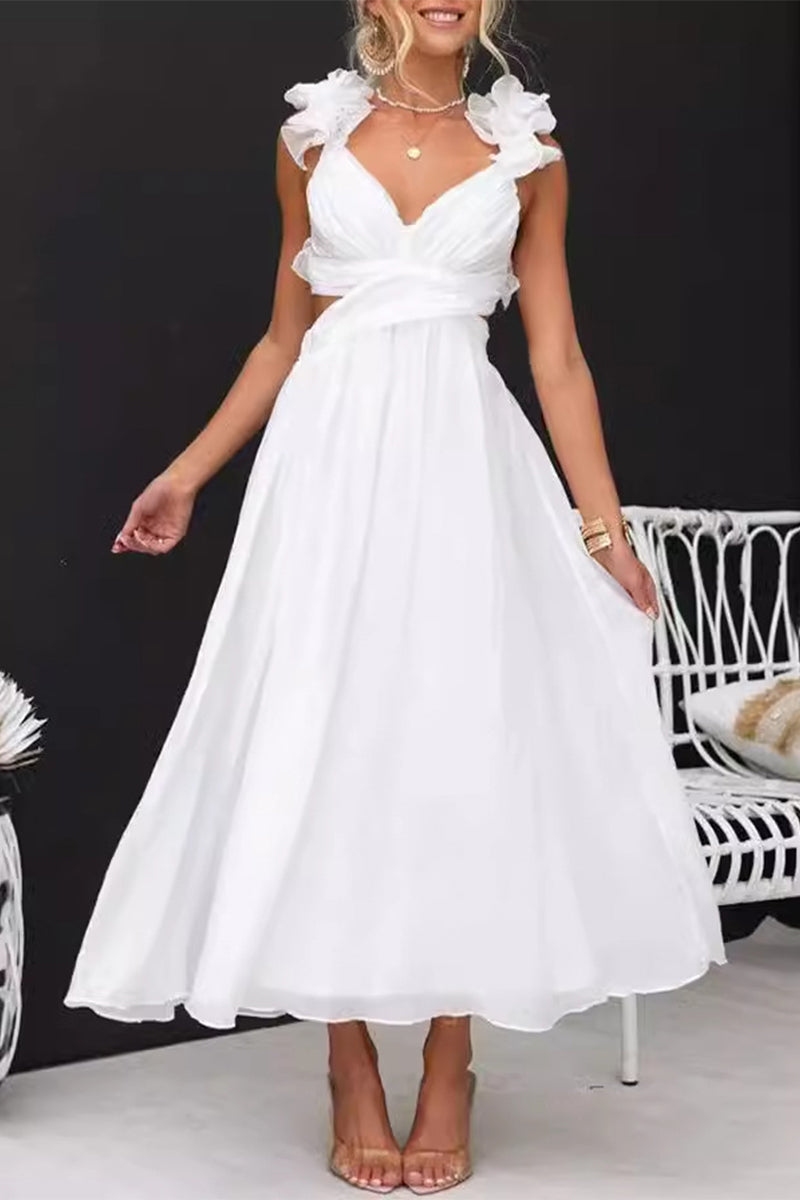 Andrea® | Cute, elegant, solid color dresses with backless strap design and A-line V-neck