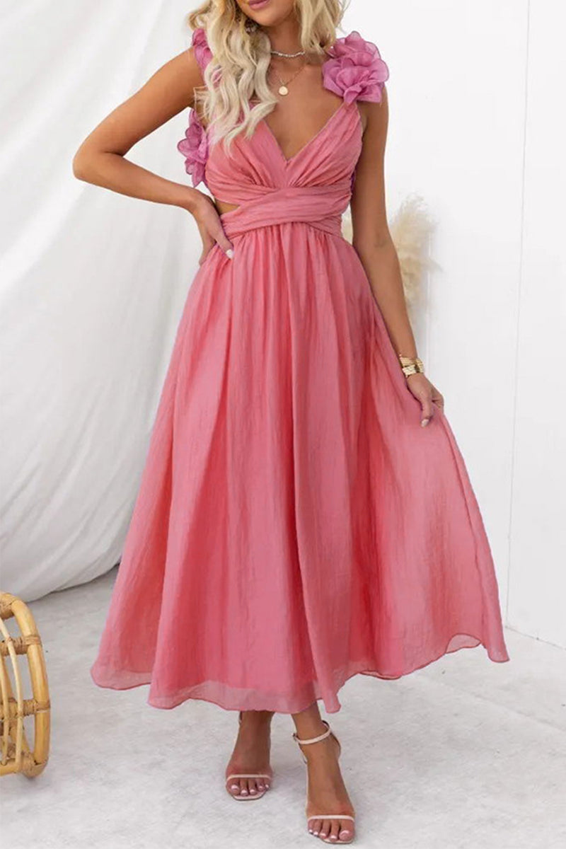 Andrea® | Cute, elegant, solid color dresses with backless strap design and A-line V-neck