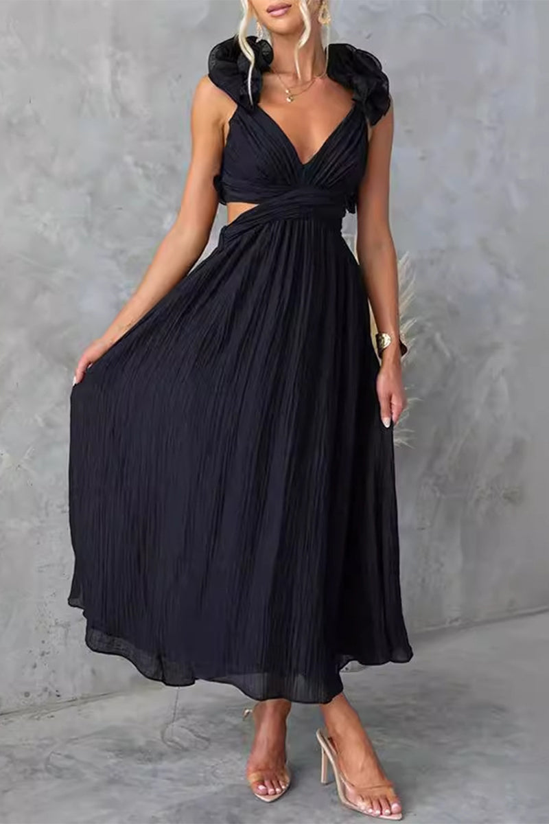 Andrea® | Cute, elegant, solid color dresses with backless strap design and A-line V-neck