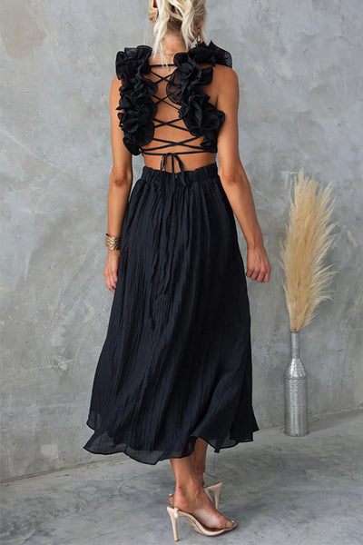 Andrea® | Cute, elegant, solid color dresses with backless strap design and A-line V-neck