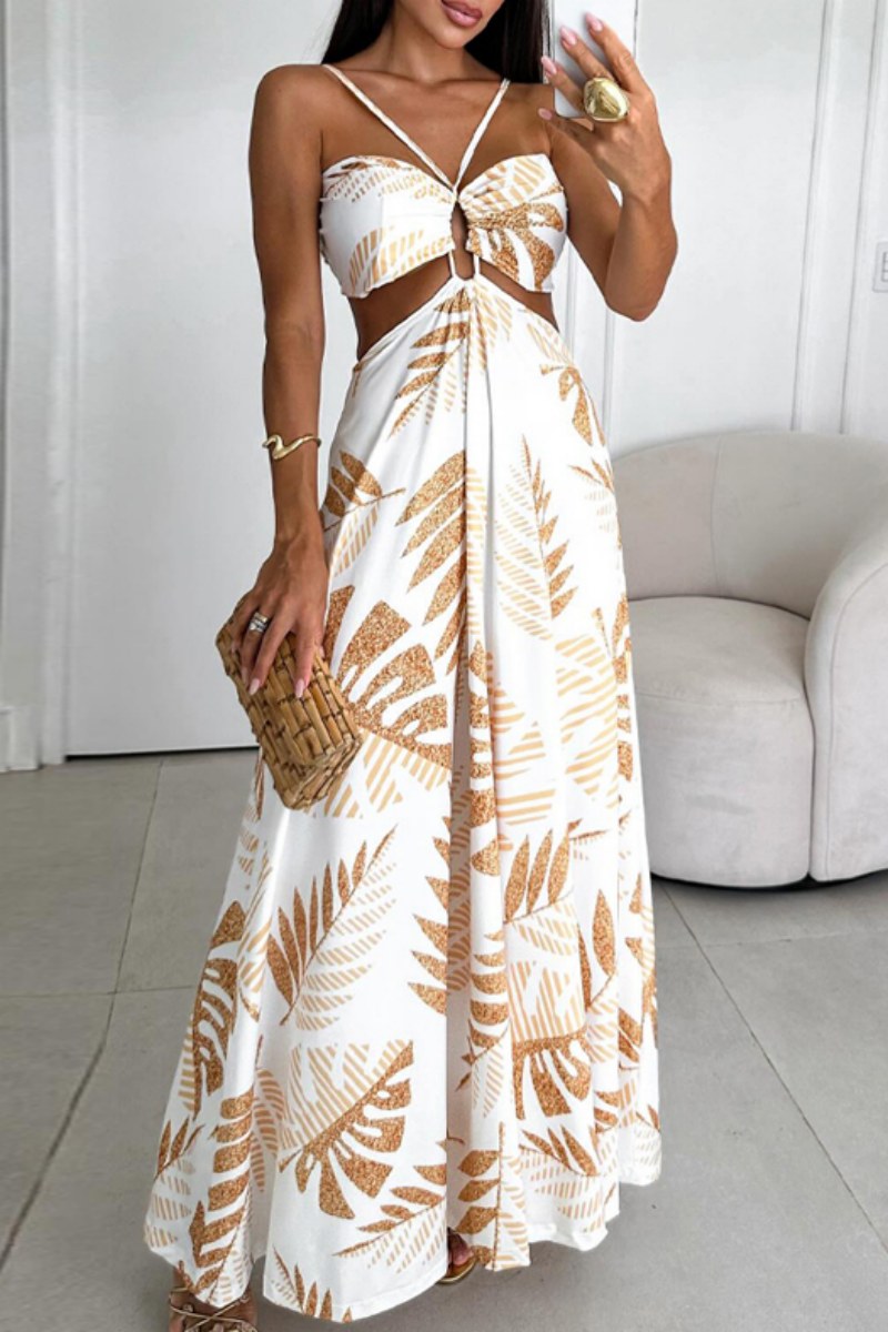 Alma® | Sexy casual print backless long dresses with spaghetti straps