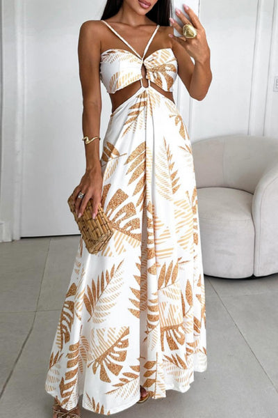 Alma® | Sexy casual print backless long dresses with spaghetti straps