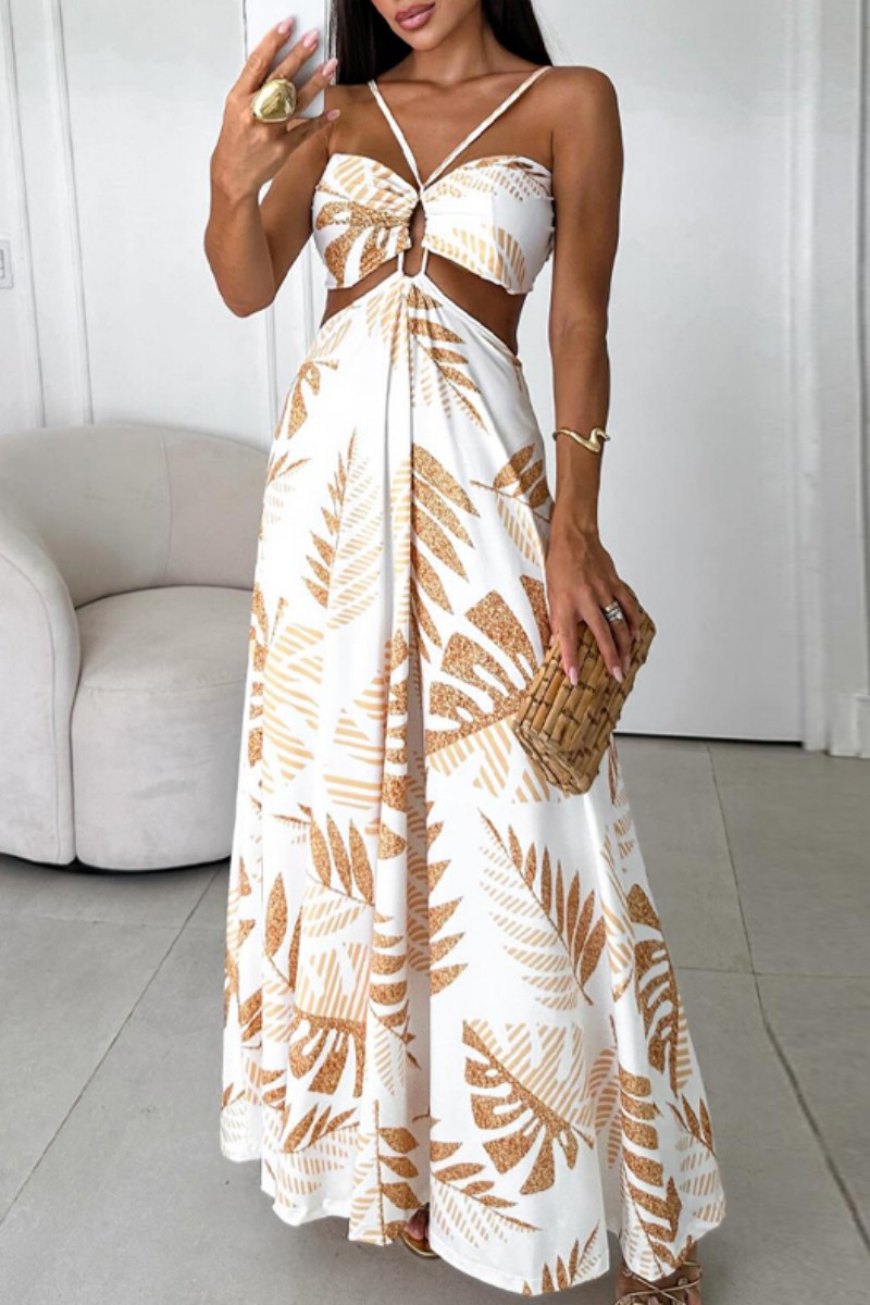 Alma® | Sexy casual print backless long dresses with spaghetti straps