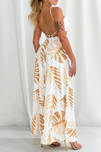 Alma® | Sexy casual print backless long dresses with spaghetti straps