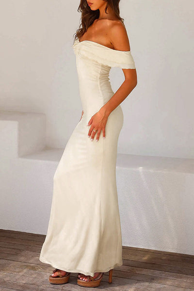 Amalia® | Sexy solid color off-the-shoulder one-step skirt dresses with thready selvedge