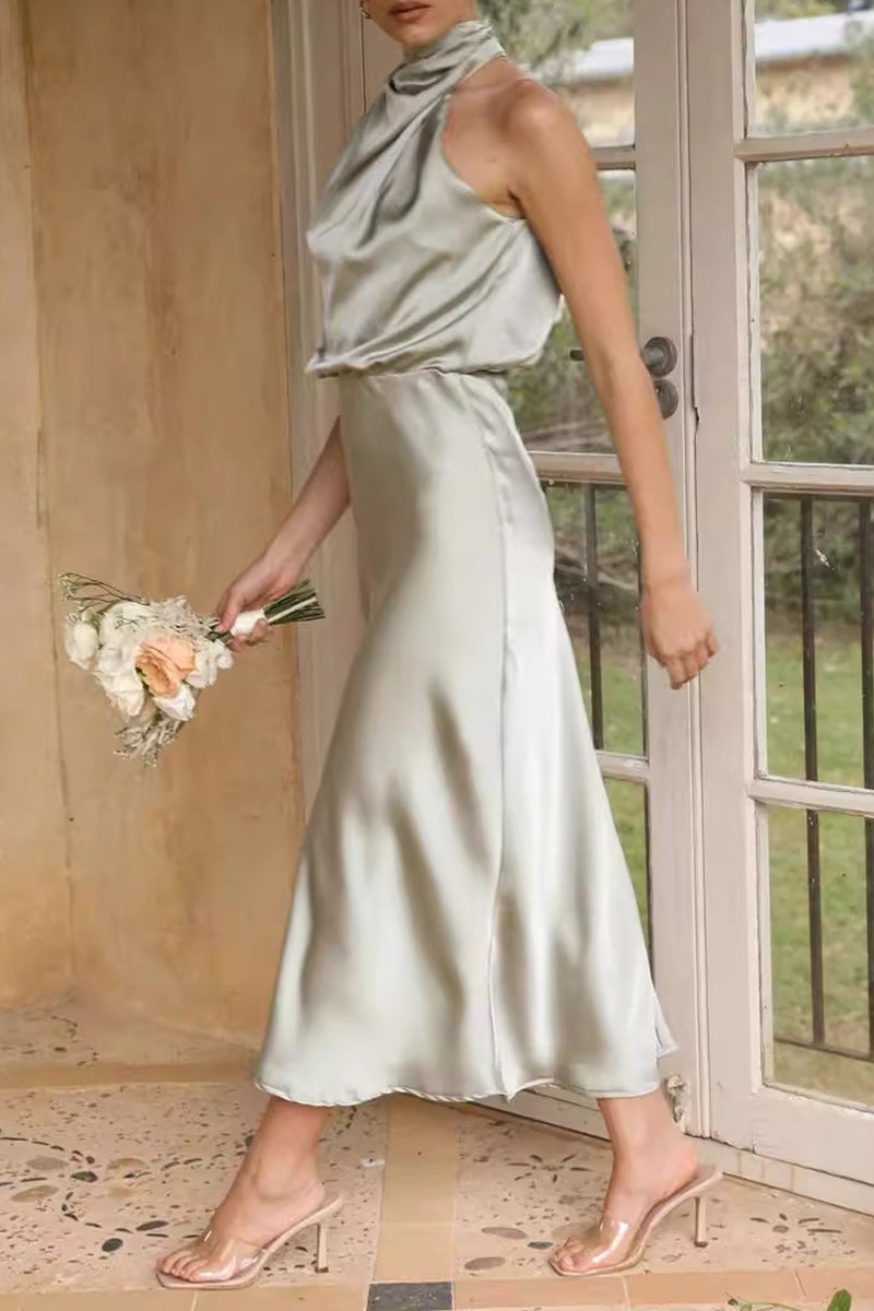 Ludmila® | Elegant Solid Color Turtleneck Dresses with One Tier Skirt (5 Colors)