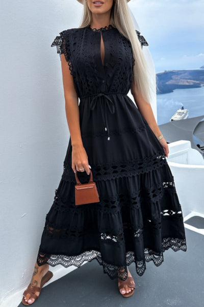 Simona® | Casual solid patchwork button down long O-neck dresses