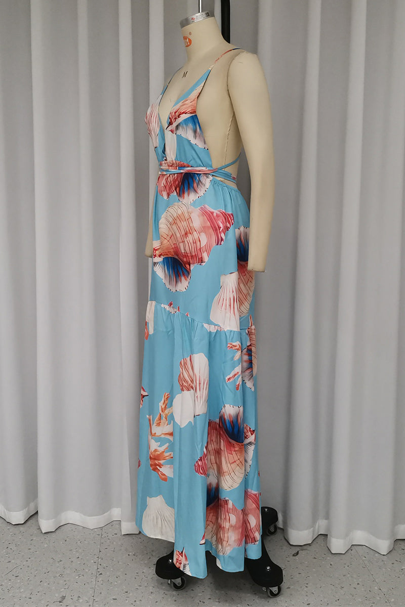 Selena® | Sexy holiday print frenulum backless halterneck dresses