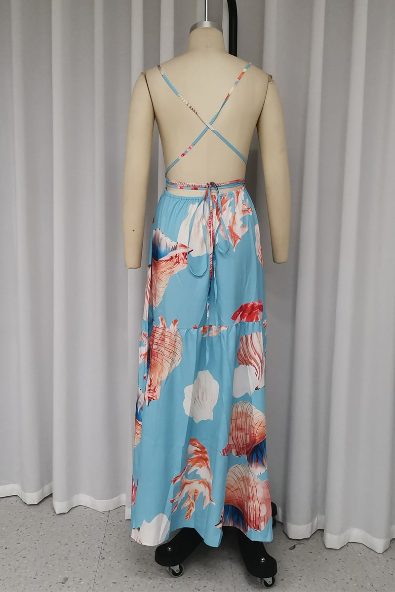 Selena® | Sexy holiday print frenulum backless halterneck dresses
