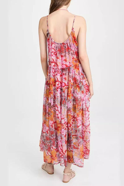 Solange® | Casual sleeveless dresses with floral pleats and V-neck