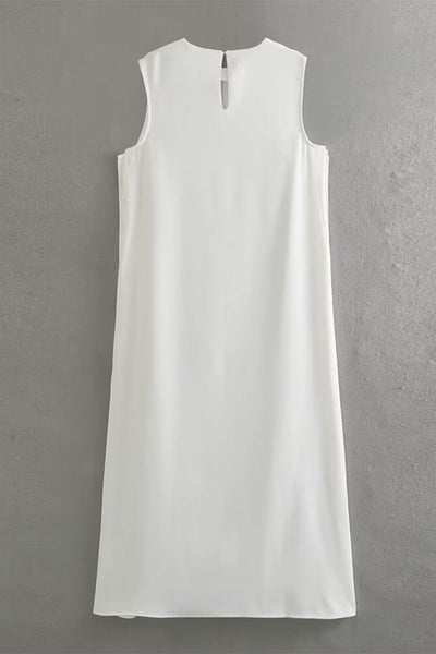 Salomé® | Casual simple solid color sleeveless dresses with slit and O-neck