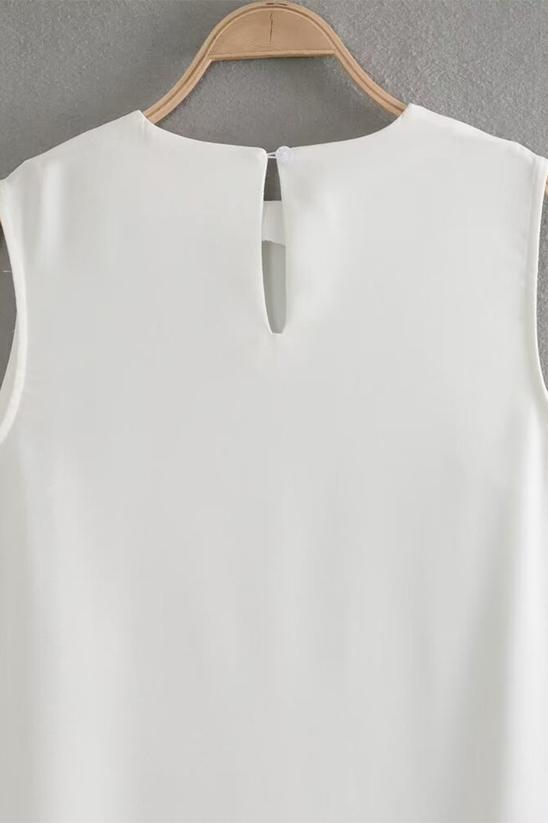 Salomé® | Casual simple solid color sleeveless dresses with slit and O-neck