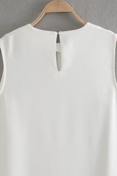 Salomé® | Casual simple solid color sleeveless dresses with slit and O-neck