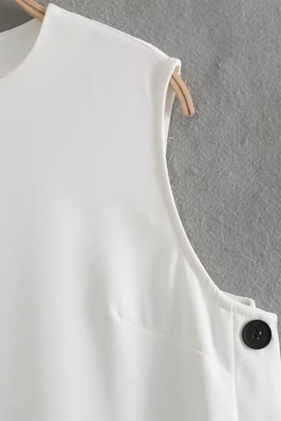 Salomé® | Casual simple solid color sleeveless dresses with slit and O-neck