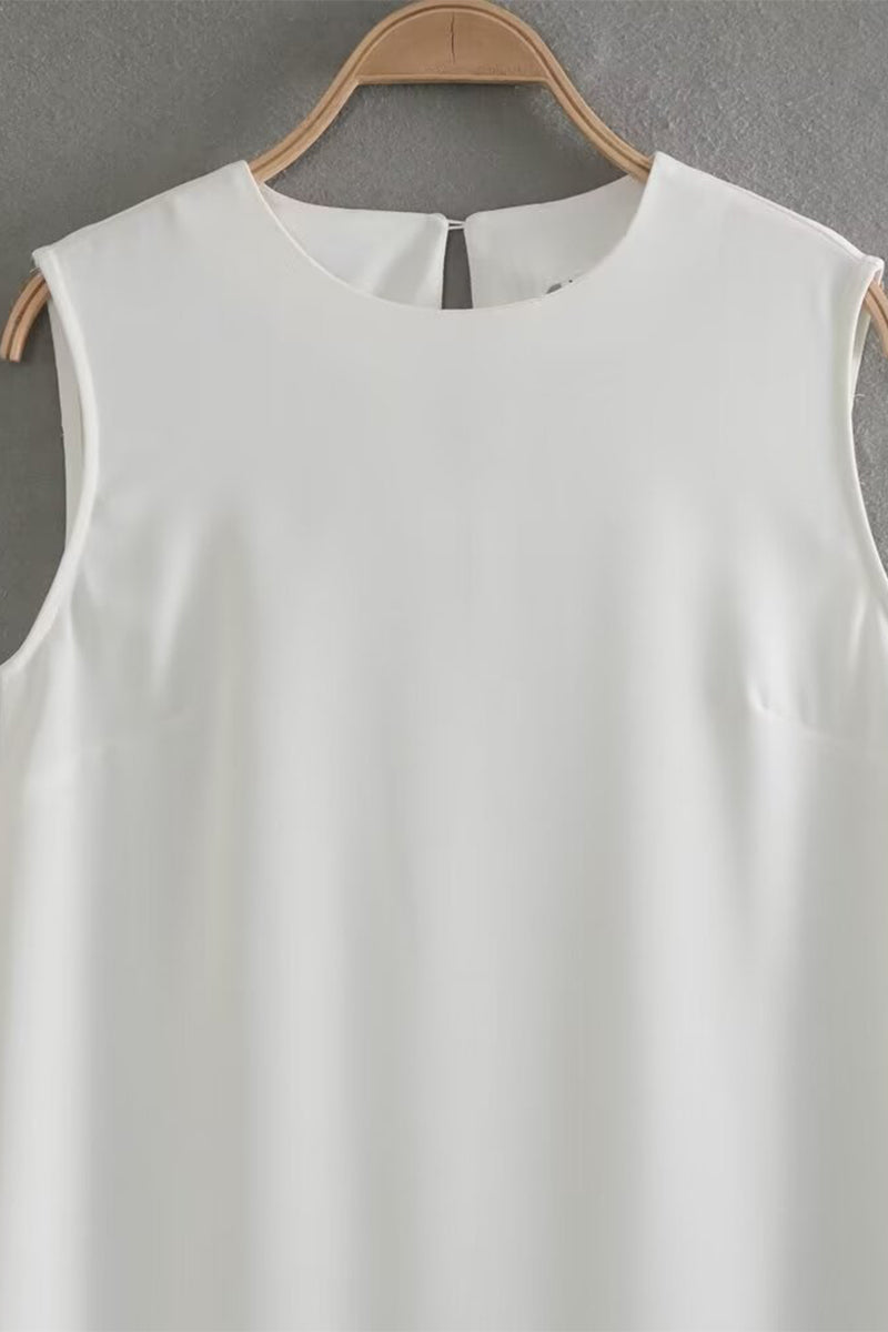 Salomé® | Casual simple solid color sleeveless dresses with slit and O-neck