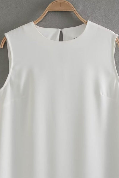 Salomé® | Casual simple solid color sleeveless dresses with slit and O-neck