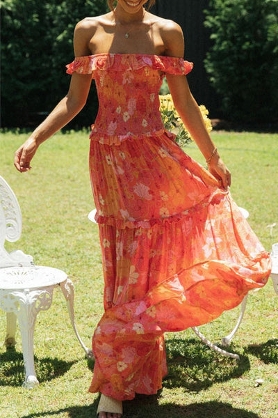 Sofia® | Sweet Elegant Floral Print Pleated Selvedge Shoulder A-Line Dresses (5 Colors)