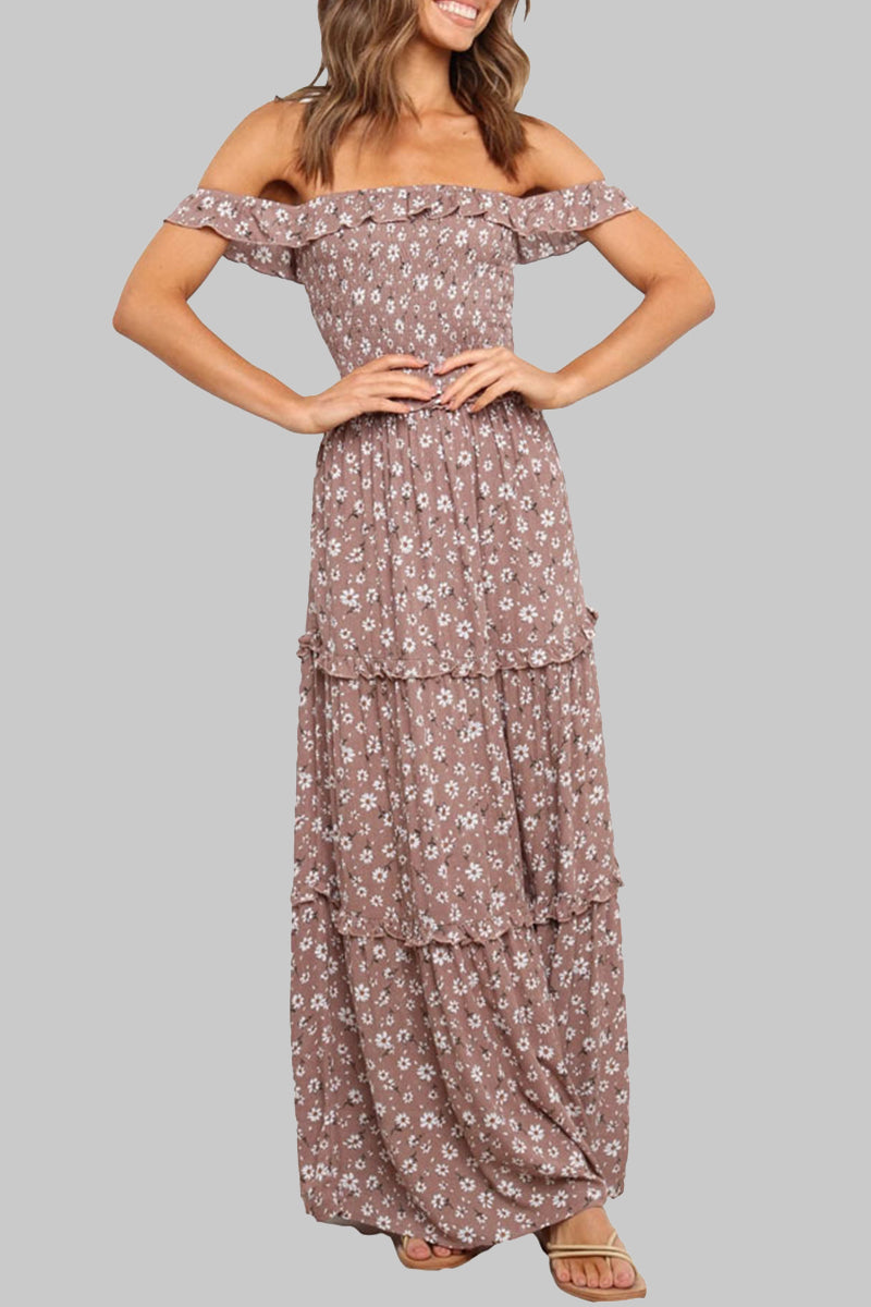 Sofia® | Sweet Elegant Floral Print Pleated Selvedge Shoulder A-Line Dresses (5 Colors)