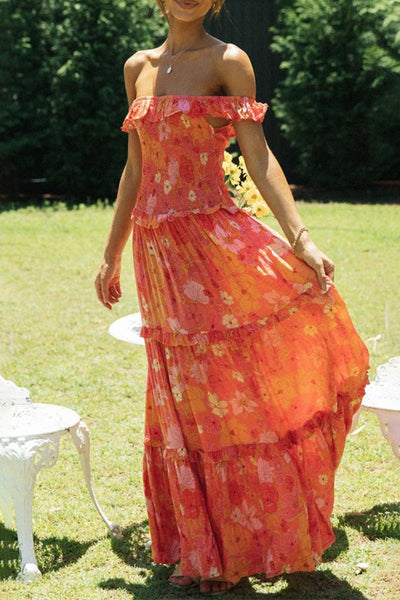 Sofia® | Sweet Elegant Floral Print Pleated Selvedge Shoulder A-Line Dresses (5 Colors)