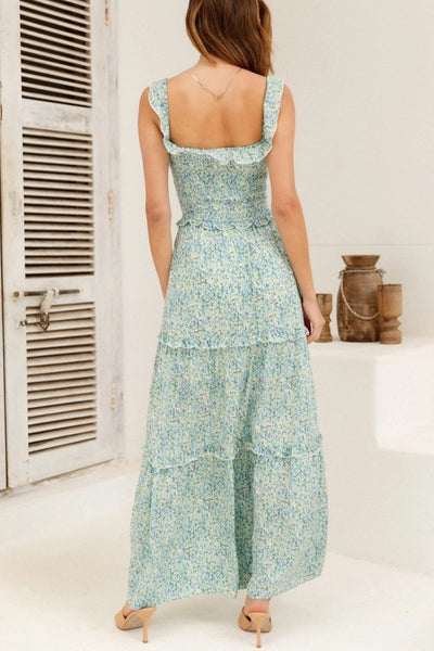 Sofia® | Sweet Elegant Floral Print Pleated Selvedge Shoulder A-Line Dresses (5 Colors)