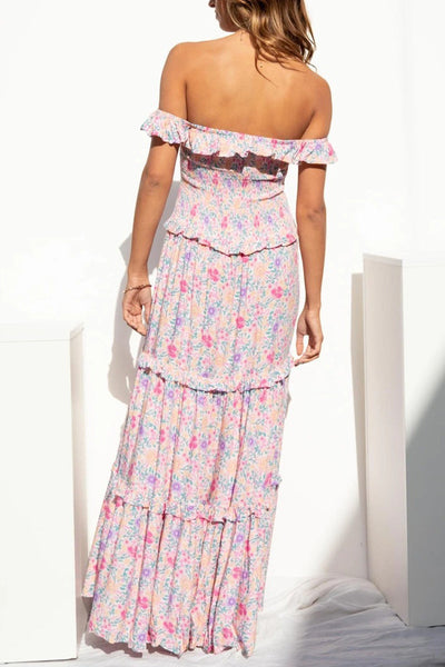 Sofia® | Sweet Elegant Floral Print Pleated Selvedge Shoulder A-Line Dresses (5 Colors)
