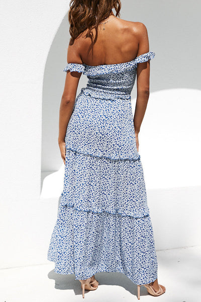 Sofia® | Sweet Elegant Floral Print Pleated Selvedge Shoulder A-Line Dresses (5 Colors)