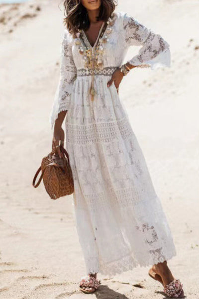 Rocio® | Sweet, elegant dresses with solid lace and hollow out V-neck in A-line