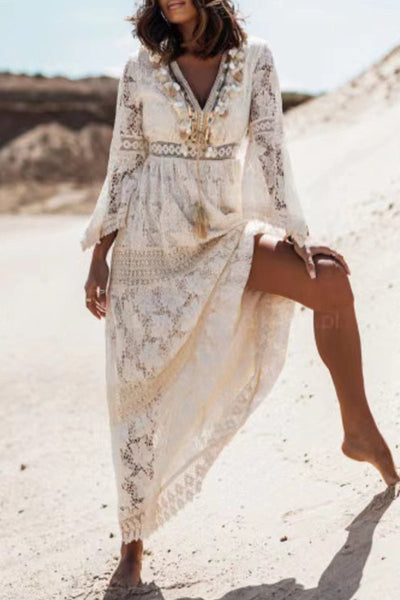 Rocio® | Sweet, elegant dresses with solid lace and hollow out V-neck in A-line