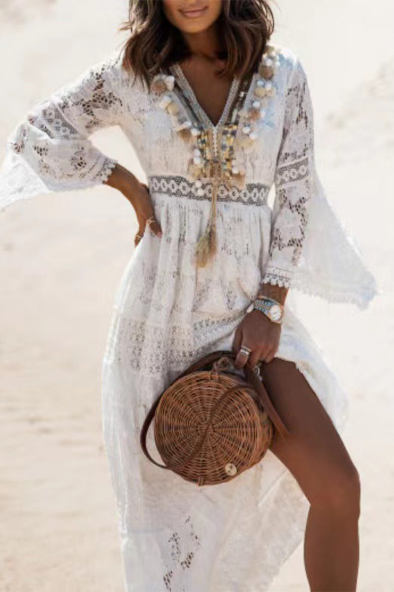 Rocio® | Sweet, elegant dresses with solid lace and hollow out V-neck in A-line