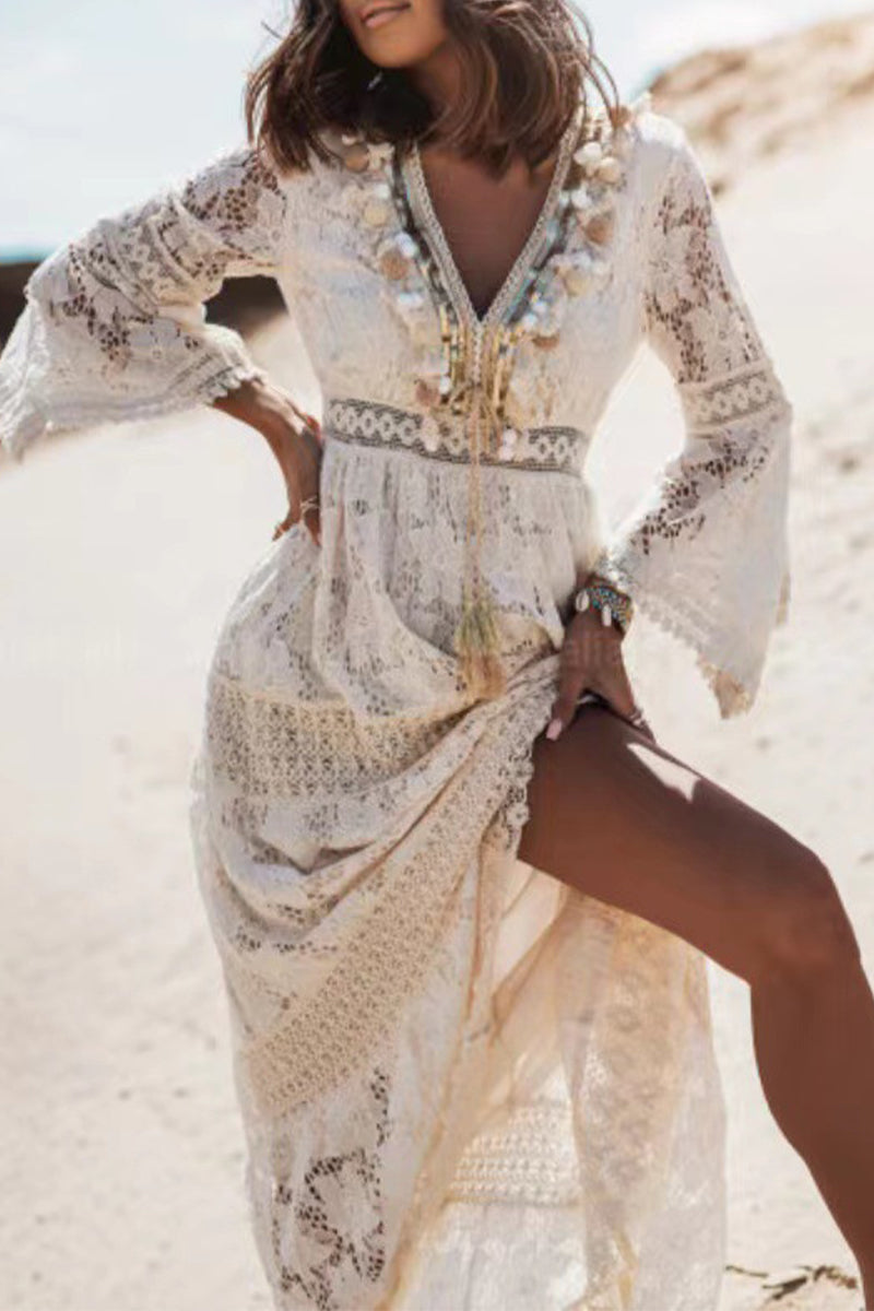 Rocio® | Sweet, elegant dresses with solid lace and hollow out V-neck in A-line