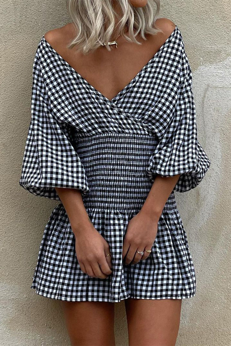 Paula® | Casual Plaid V-Neck Waist Skirt Dresses (5 Colors)