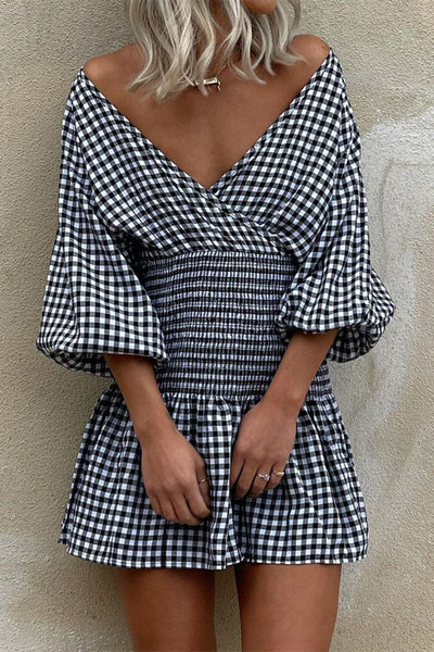 Paula® | Casual Plaid V-Neck Waist Skirt Dresses (5 Colors)