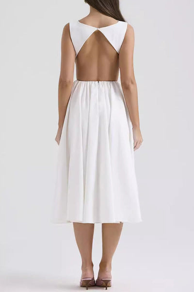 Rebeca® | Elegant, simple, plain, backless, sleeveless dresses with O-neck