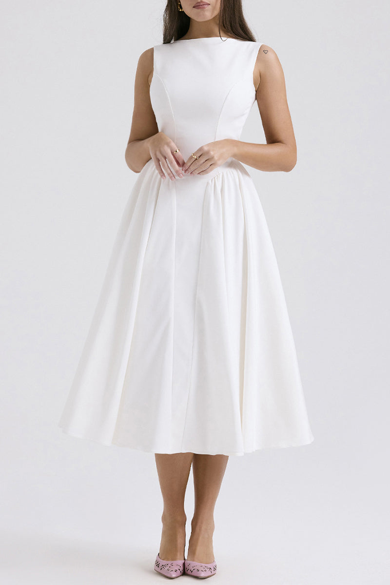 Rebeca® | Elegant, simple, plain, backless, sleeveless dresses with O-neck