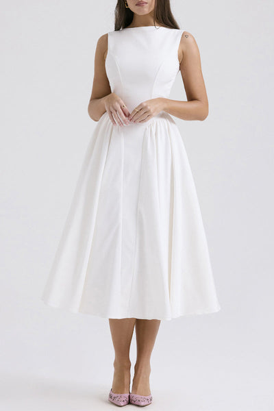 Rebeca® | Elegant, simple, plain, backless, sleeveless dresses with O-neck