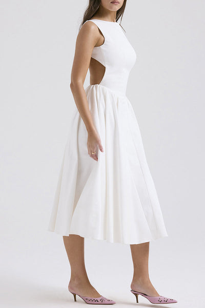 Rebeca® | Elegant, simple, plain, backless, sleeveless dresses with O-neck