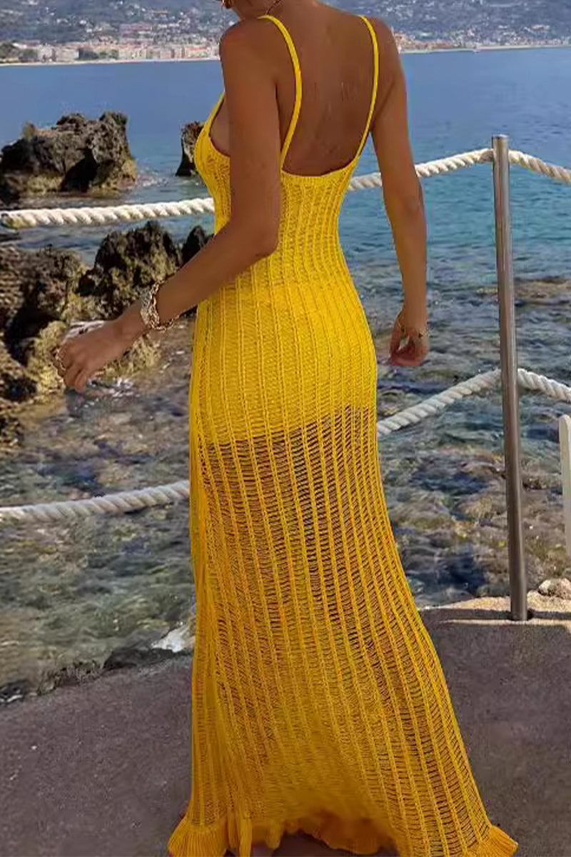 Nicolasa® | Sexy solid color scoop neck hollow out sling dresses for vacation