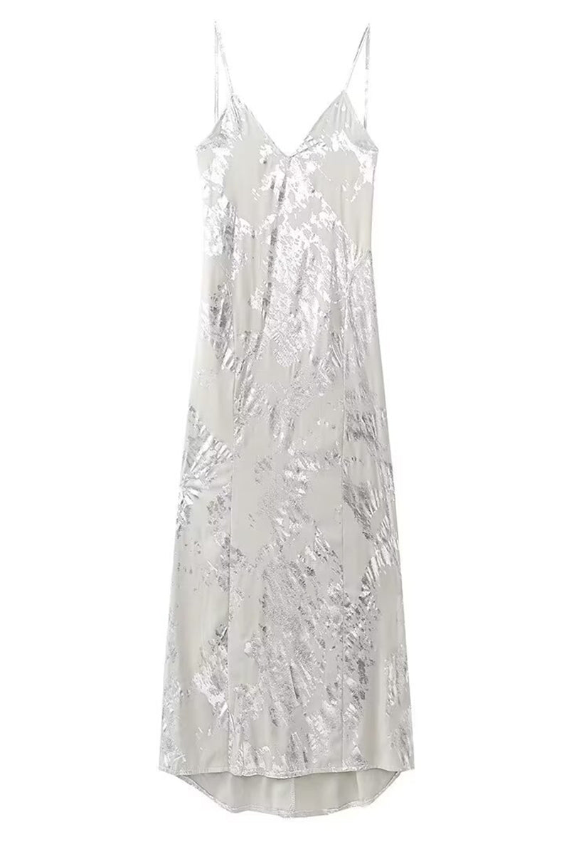 Nélida® | Sexy bronzing backless V-neck one tier skirt dresses