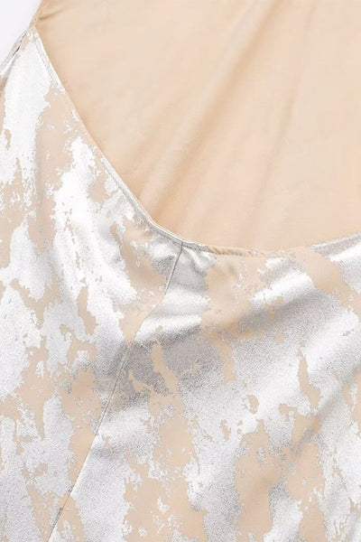 Nélida® | Sexy bronzing backless V-neck one tier skirt dresses