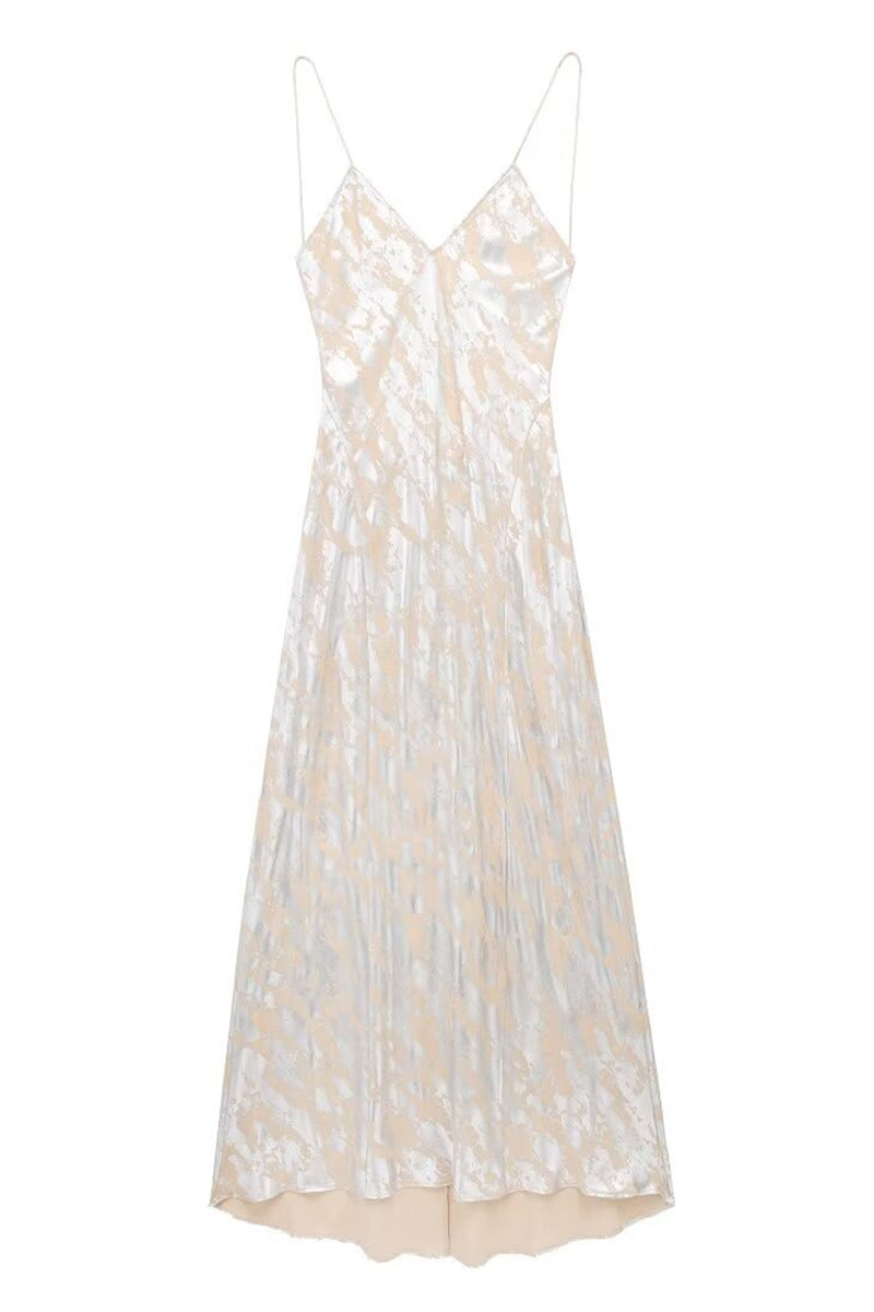 Nélida® | Sexy bronzing backless V-neck one tier skirt dresses