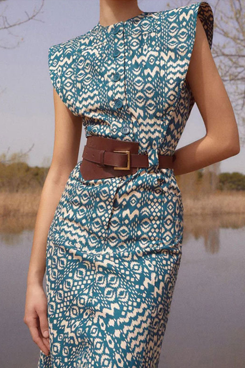 Norma® | Elegant dresses with floral pocket buttons, O-neck and one-tier skirt