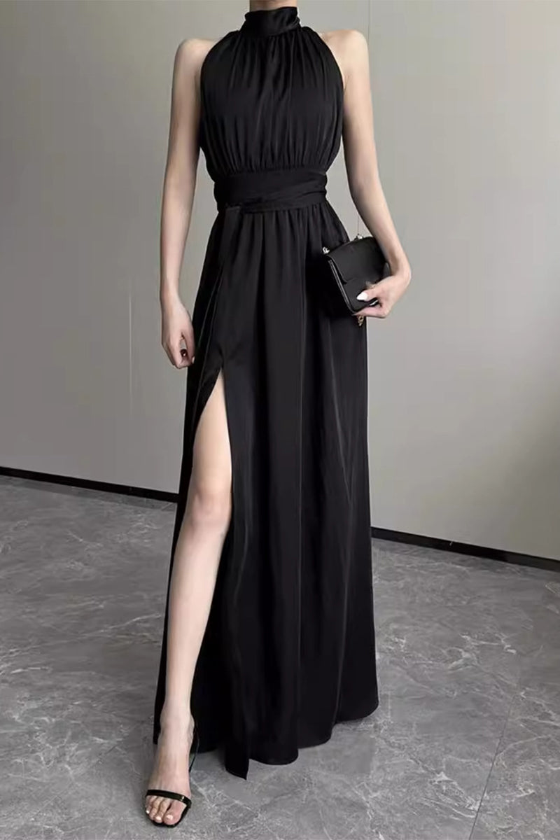 Karol® | Elegant solid color dresses with halter waist skirt and slit