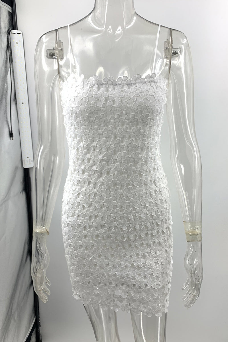 Leire® | Sexy dresses with solid color hollow out lace skirt and one tier skirt