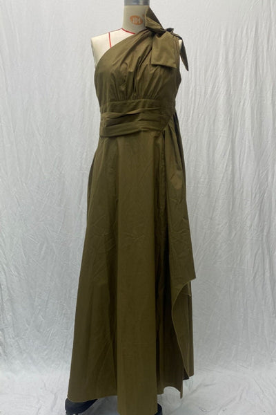 Francisca® | Casual solid long dresses with patchwork slit and slanted collar