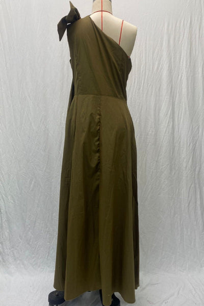 Francisca® | Casual solid long dresses with patchwork slit and slanted collar