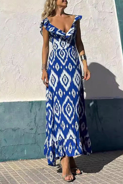 Iliana® | Sexy A-line dresses with flounce and V-neck and geometric print
