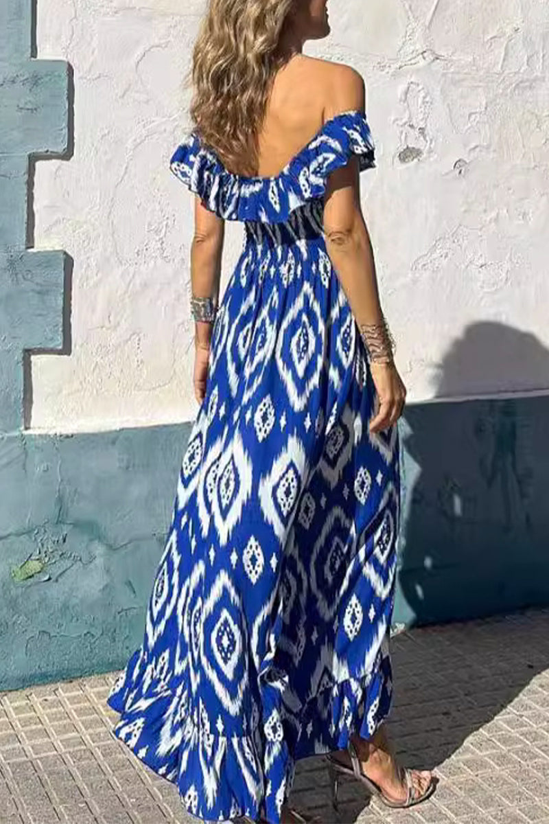 Iliana® | Sexy A-line dresses with flounce and V-neck and geometric print